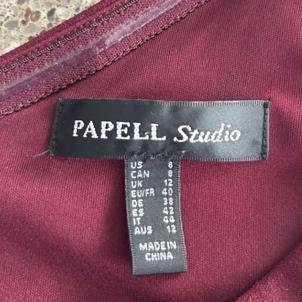 Adrianna Papell Beaded One Shoulder Hi-Low Burgundy Evening Gown Size 8 - Picture 4 of 7